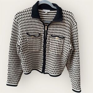 JCREW Jacquard Sweater Jacket in Black Sandstone Antique like NEW